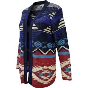 Forever 21 Southwestern Aztec Open Front Cardigan Women Medium Sweater Pockets